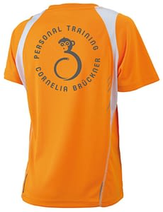 T-Shirt Frauen Orange Hinten Rundlogo Reflekt Trainingsoutfit
