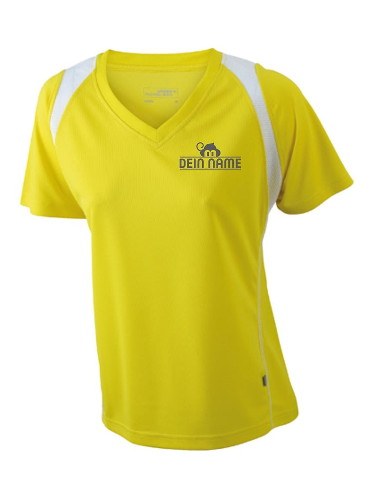 T-Shirt Frauen Gelb Vorne Dein Name Reflekt Trainingsoutfit