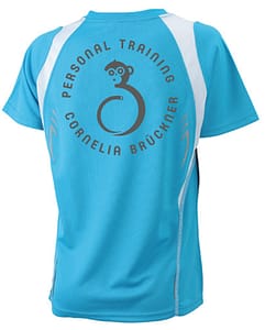 T-Shirt Frauen Blau Hinten Rundlogo Reflekt Trainingsoutfit